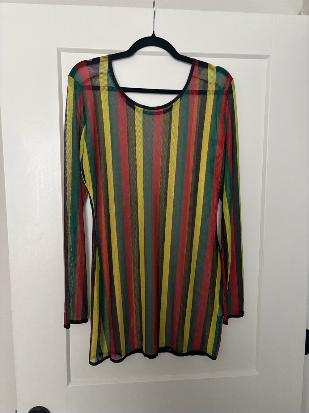Colorful Vertical Stripe Long Sleeve Top - Yellow, Red, Green, Black